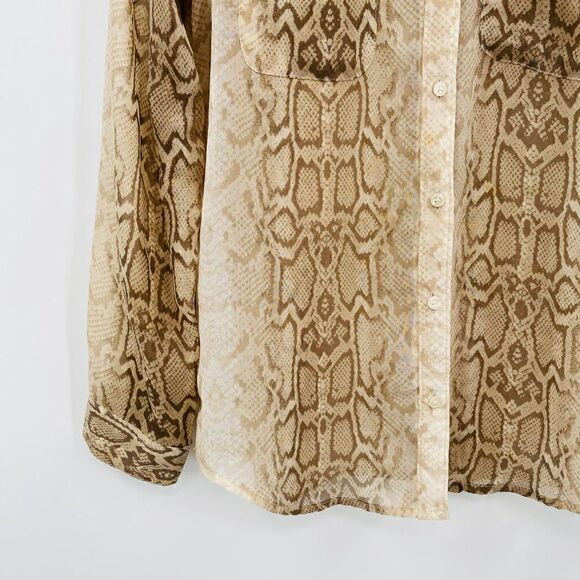 Old Navy Size XS Tan Long Sleeve Snake Animal Print Sheer Button Down Blouse Top - Picture 5 of 7